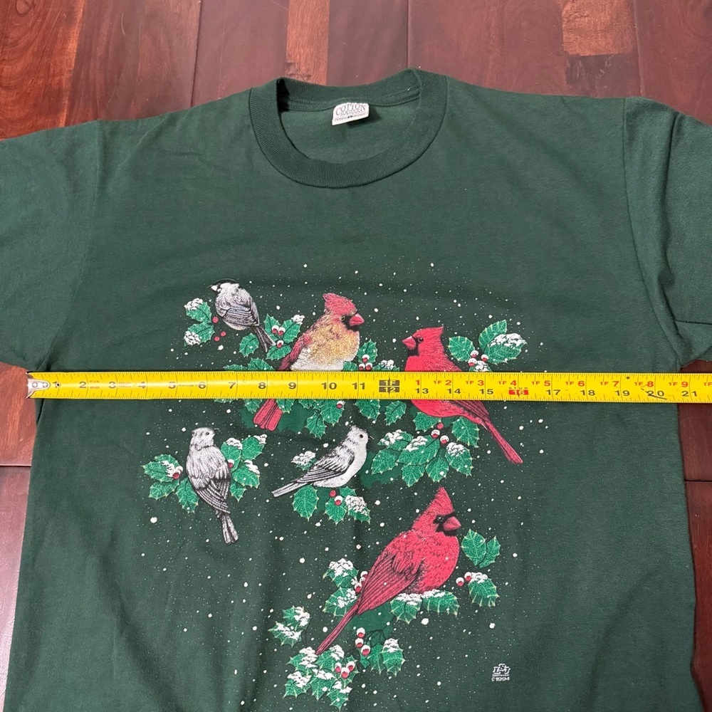 Vintage Cotton Grove Winter Holly Birds Green Shirt Size Large 1994 - Picture 5 of 7